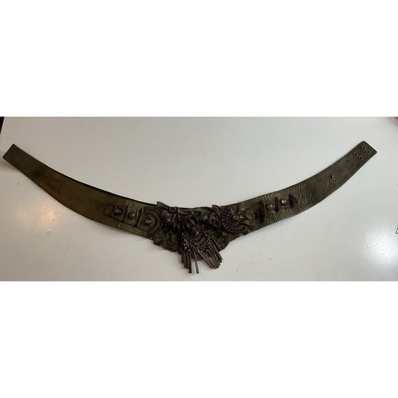 80s Nina Arjani Leatherock Belt Artisan Statement Belt Genuine Leather - Picture 3 of 11